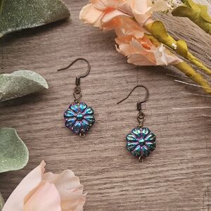 Rustic and Iridescent Floral Earrings